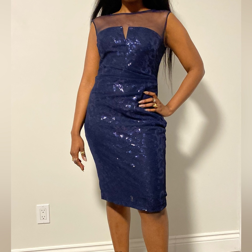Ralph Lauren Vintage Elegant Navy Sequin Dress Size 8